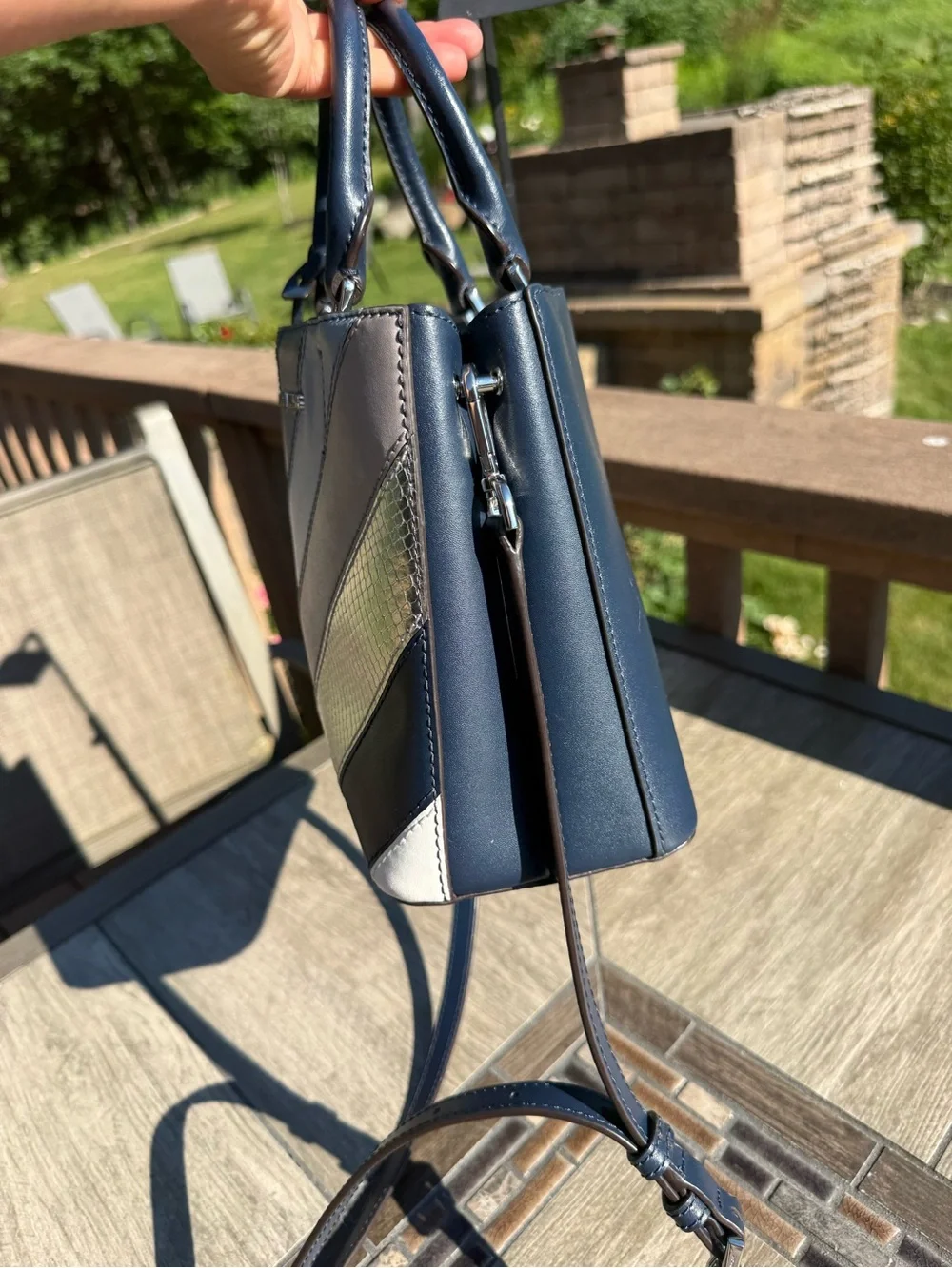 NWOT Michael Kors Adele Medium Messenger Bag Crossbody Blue Leather Pattern